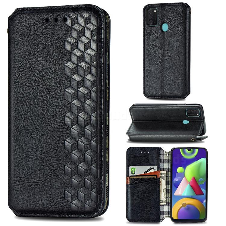 Ultra Slim Fashion Business Card Magnetic Automatic Suction Leather Flip Cover for Samsung Galaxy M21 - Black