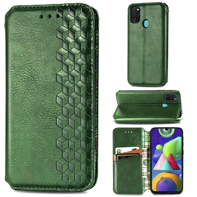 Ultra Slim Fashion Business Card Magnetic Automatic Suction Leather Flip Cover for Samsung Galaxy M21 - Green