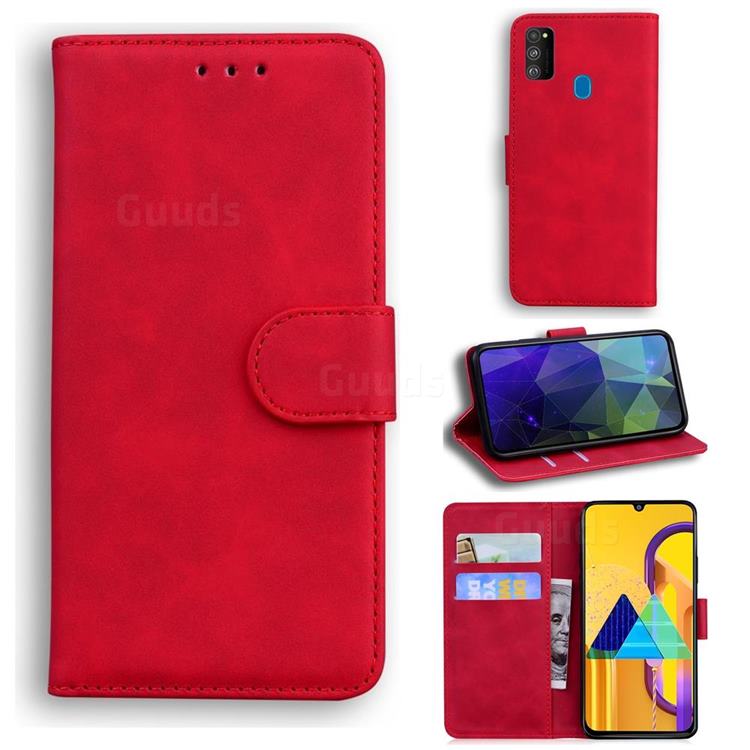 Retro Classic Skin Feel Leather Wallet Phone Case for Samsung Galaxy M21 - Red