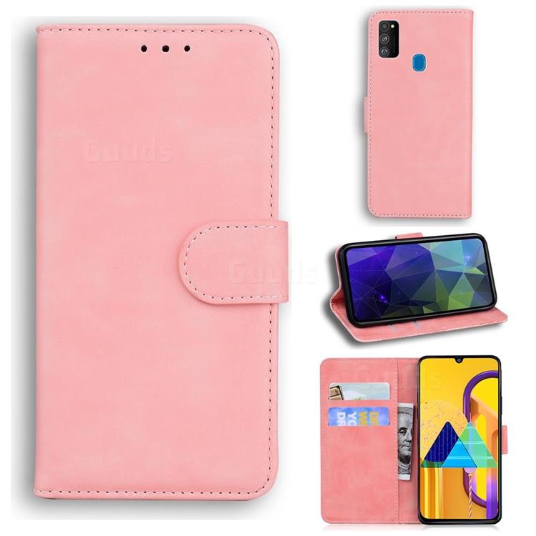 Retro Classic Skin Feel Leather Wallet Phone Case for Samsung Galaxy M21 - Pink