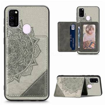 Mandala Flower Cloth Multifunction Stand Card Leather Phone Case for Samsung Galaxy M21 - Gray