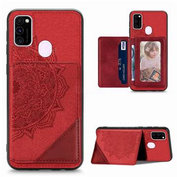 Mandala Flower Cloth Multifunction Stand Card Leather Phone Case for Samsung Galaxy M21 - Red
