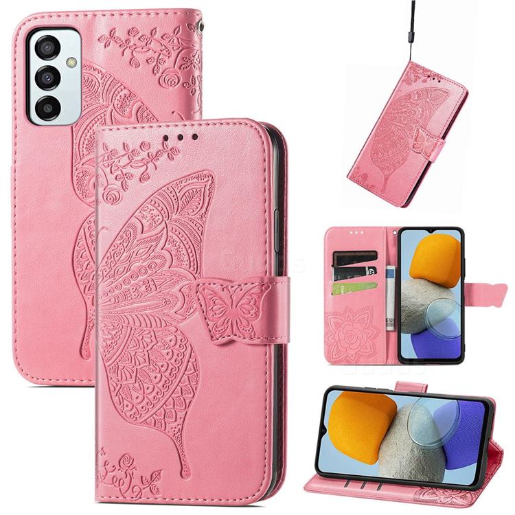 Embossing Mandala Flower Butterfly Leather Wallet Case for Samsung Galaxy M23 - Pink