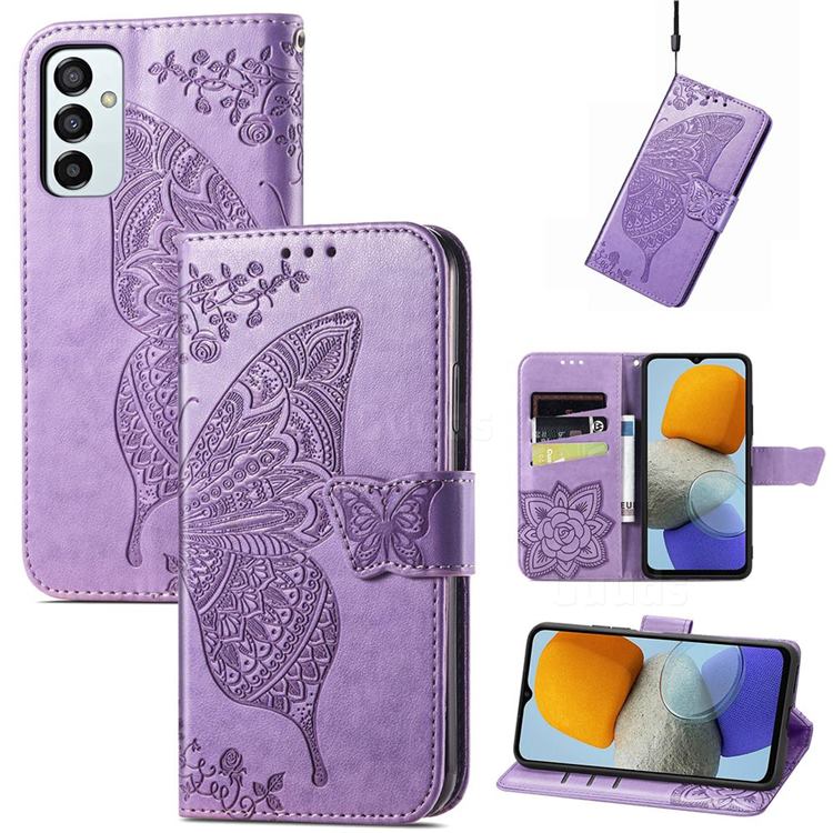 Embossing Mandala Flower Butterfly Leather Wallet Case for Samsung Galaxy M23 - Light Purple