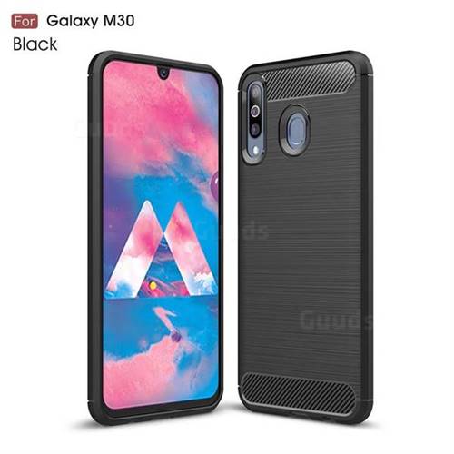 Luxury Carbon Fiber Brushed Wire Drawing Silicone TPU Back Cover for Samsung Galaxy M30 - Black