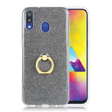 Luxury Soft TPU Glitter Back Ring Cover with 360 Rotate Finger Holder Buckle for Samsung Galaxy M30 - Black