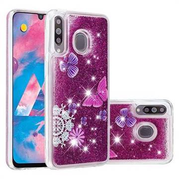 Purple Flower Butterfly Dynamic Liquid Glitter Quicksand Soft TPU Case for Samsung Galaxy M30
