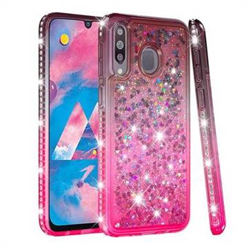 Diamond Frame Liquid Glitter Quicksand Sequins Phone Case for Samsung Galaxy M30 - Gray Pink
