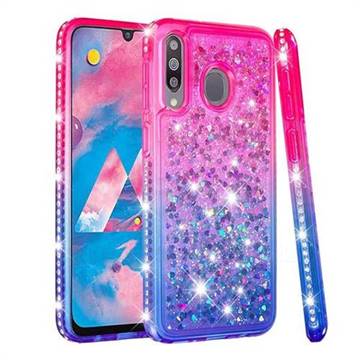 Diamond Frame Liquid Glitter Quicksand Sequins Phone Case for Samsung Galaxy M30 - Pink Blue