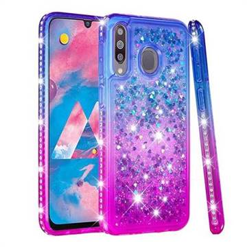 Diamond Frame Liquid Glitter Quicksand Sequins Phone Case for Samsung Galaxy M30 - Blue Purple