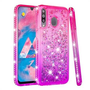 Diamond Frame Liquid Glitter Quicksand Sequins Phone Case for Samsung Galaxy M30 - Pink Purple
