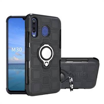 Ice Cube Shockproof PC + Silicon Invisible Ring Holder Phone Case for Samsung Galaxy M30 - Black