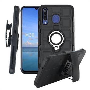 3 in 1 PC + Silicone Leather Phone Case for Samsung Galaxy M30 - Black