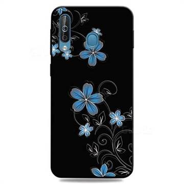 Little Blue Flowers 3D Embossed Relief Black TPU Cell Phone Back Cover for Samsung Galaxy M30