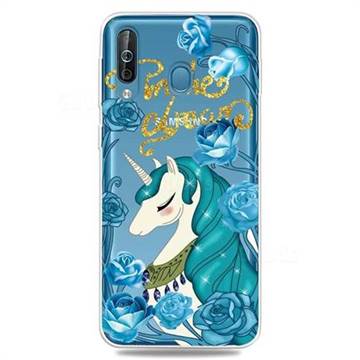 Blue Flower Unicorn Clear Varnish Soft Phone Back Cover for Samsung Galaxy M30