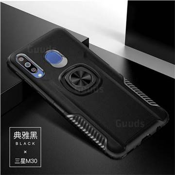 Knight Armor Anti Drop PC + Silicone Invisible Ring Holder Phone Cover for Samsung Galaxy M30 - Black