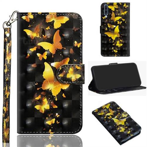 Golden Butterfly 3D Painted Leather Wallet Case for Samsung Galaxy M30