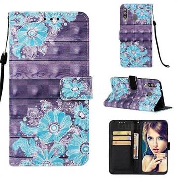 Blue Flower 3D Painted Leather Wallet Case for Samsung Galaxy M30