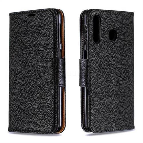 Classic Luxury Litchi Leather Phone Wallet Case for Samsung Galaxy M30 - Black