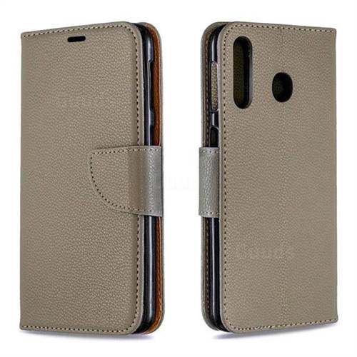 Classic Luxury Litchi Leather Phone Wallet Case for Samsung Galaxy M30 - Gray