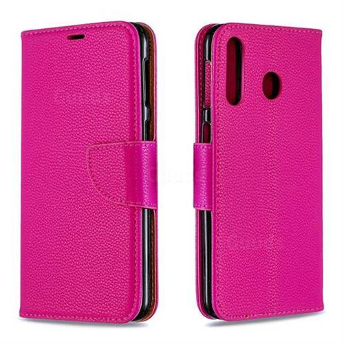Classic Luxury Litchi Leather Phone Wallet Case for Samsung Galaxy M30 - Rose