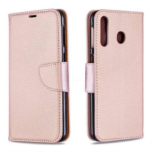 Classic Luxury Litchi Leather Phone Wallet Case for Samsung Galaxy M30 - Golden