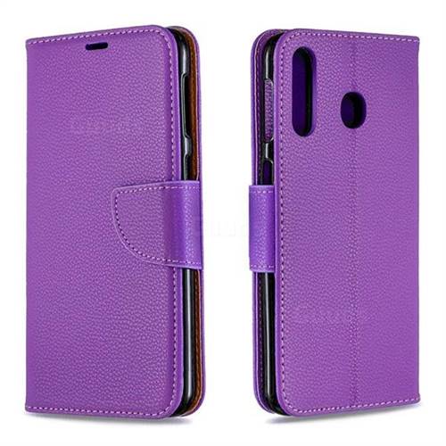 Classic Luxury Litchi Leather Phone Wallet Case for Samsung Galaxy M30 - Purple