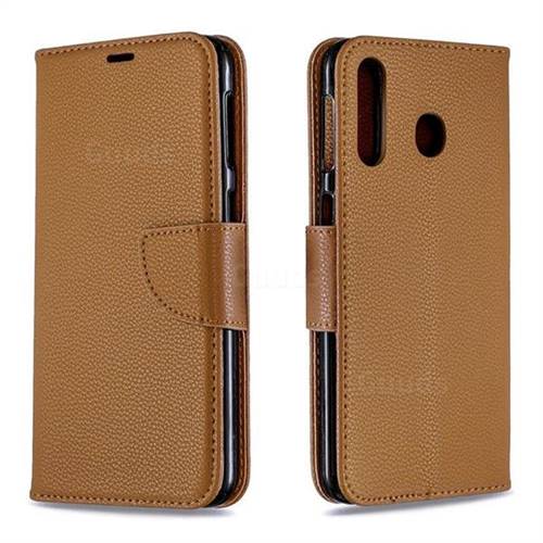 Classic Luxury Litchi Leather Phone Wallet Case for Samsung Galaxy M30 - Brown