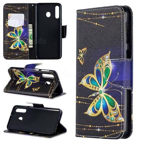 Golden Shining Butterfly Leather Wallet Case for Samsung Galaxy M30