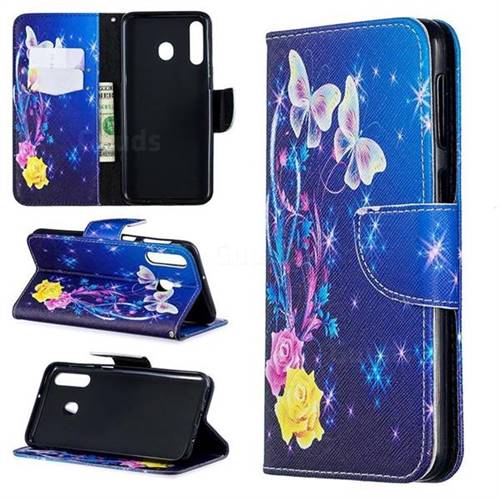 Yellow Flower Butterfly Leather Wallet Case for Samsung Galaxy M30
