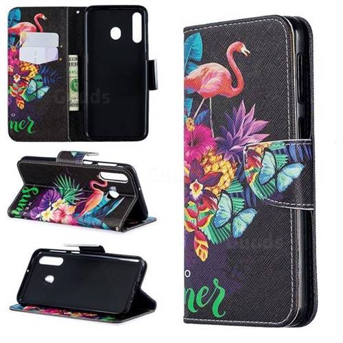 Flowers Flamingos Leather Wallet Case for Samsung Galaxy M30