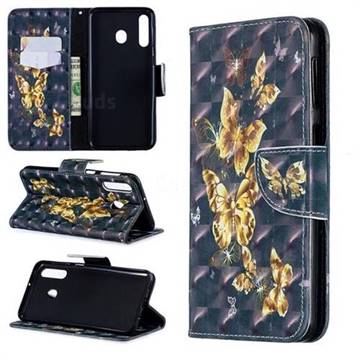 Silver Golden Butterfly 3D Painted Leather Wallet Phone Case for Samsung Galaxy M30