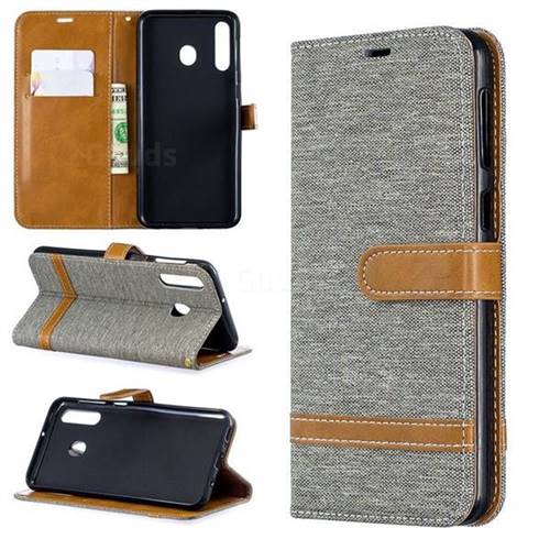 Jeans Cowboy Denim Leather Wallet Case for Samsung Galaxy M30 - Gray