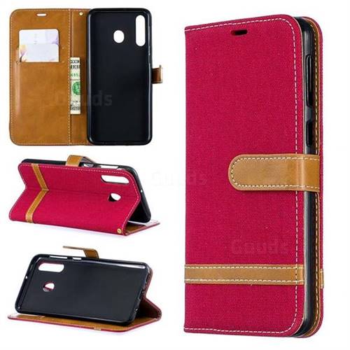 Jeans Cowboy Denim Leather Wallet Case for Samsung Galaxy M30 - Red