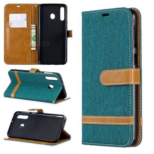 Jeans Cowboy Denim Leather Wallet Case for Samsung Galaxy M30 - Green