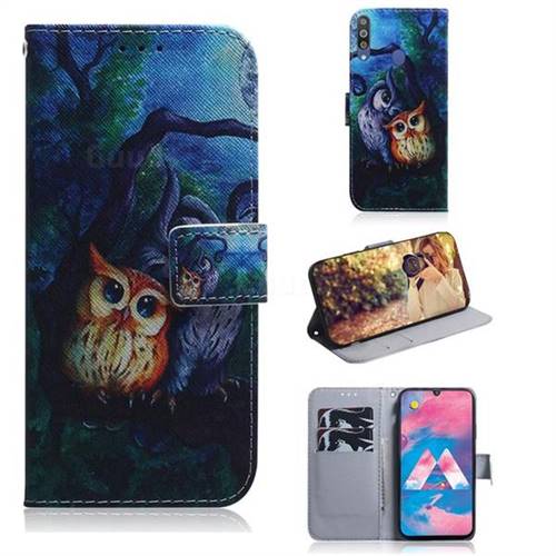 Oil Painting Owl PU Leather Wallet Case for Samsung Galaxy M30