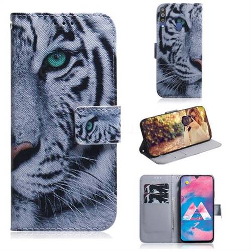 White Tiger PU Leather Wallet Case for Samsung Galaxy M30
