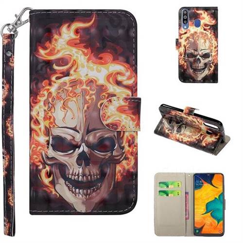 Flame Skull 3D Painted Leather Phone Wallet Case Cover for Samsung Galaxy M30