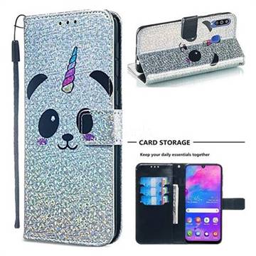 Panda Unicorn Sequins Painted Leather Wallet Case for Samsung Galaxy M30