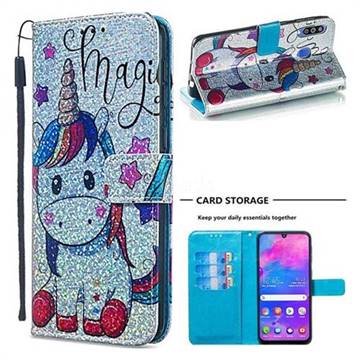 Star Unicorn Sequins Painted Leather Wallet Case for Samsung Galaxy M30
