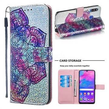 Glutinous Flower Sequins Painted Leather Wallet Case for Samsung Galaxy M30