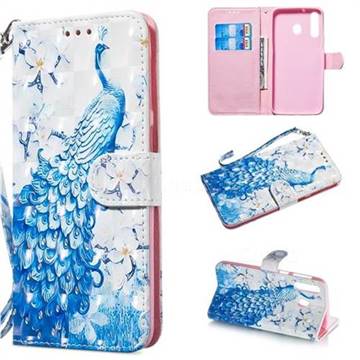 Blue Peacock 3D Painted Leather Wallet Phone Case for Samsung Galaxy M30
