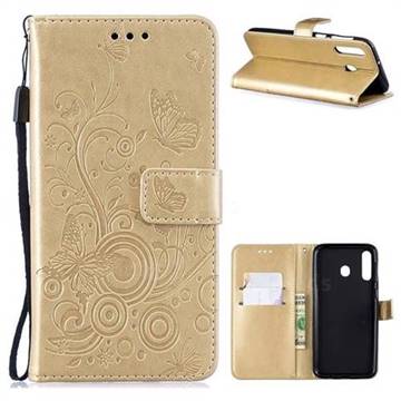 Intricate Embossing Butterfly Circle Leather Wallet Case for Samsung Galaxy M30 - Champagne