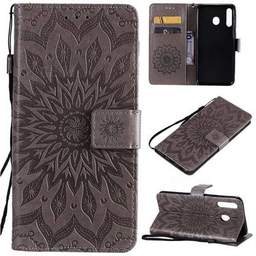 Embossing Sunflower Leather Wallet Case for Samsung Galaxy M30 - Gray