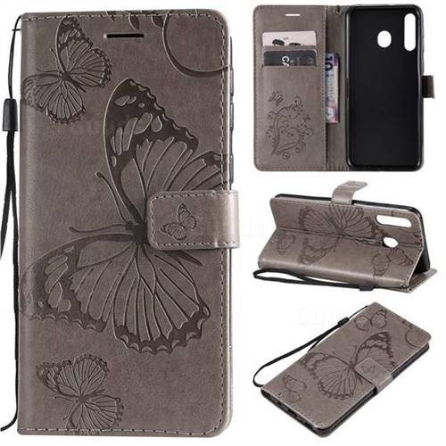 Embossing 3D Butterfly Leather Wallet Case for Samsung Galaxy M30 - Gray