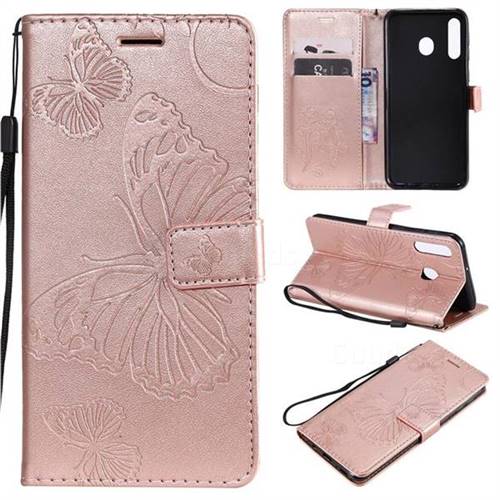 Embossing 3D Butterfly Leather Wallet Case for Samsung Galaxy M30 - Rose Gold