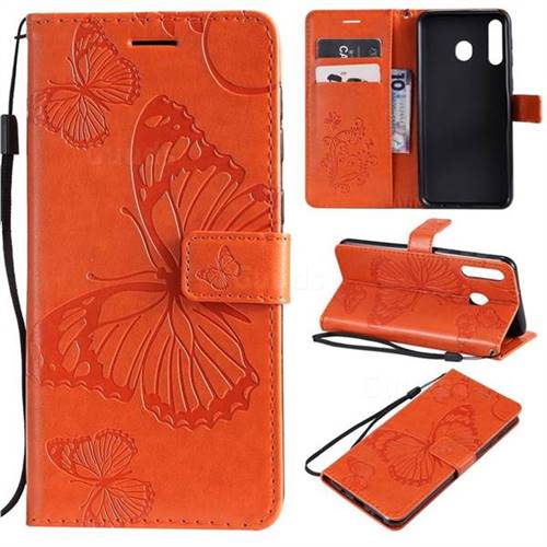 Embossing 3D Butterfly Leather Wallet Case for Samsung Galaxy M30 - Orange
