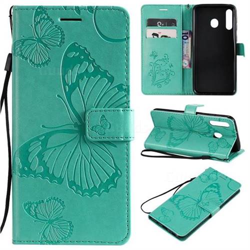 Embossing 3D Butterfly Leather Wallet Case for Samsung Galaxy M30 - Green