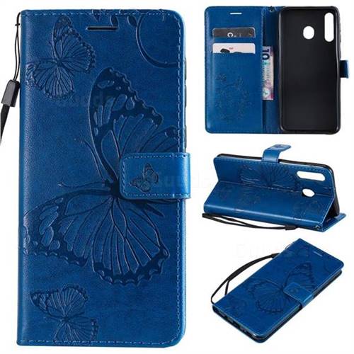 Embossing 3D Butterfly Leather Wallet Case for Samsung Galaxy M30 - Blue