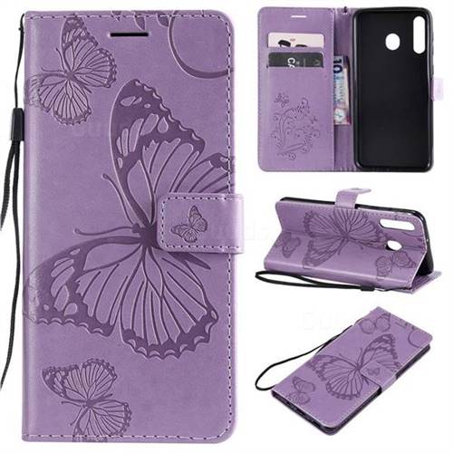 Embossing 3D Butterfly Leather Wallet Case for Samsung Galaxy M30 - Purple